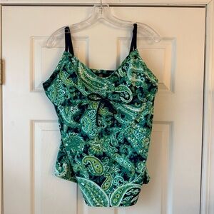 Lands' End Teal and Black Paisley Top